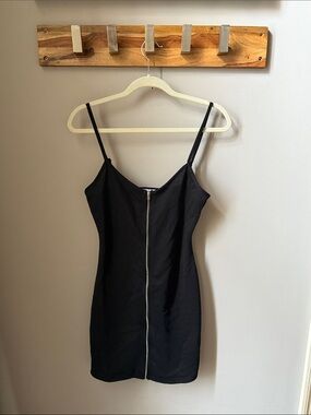 Cherry Mellow - Black Zipper Front Spaghetti Strap Mini Dress